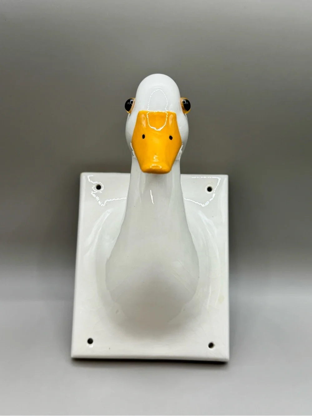 Vintage white ceramic goose duck head wall mount hook farmhouse cottage kitchen